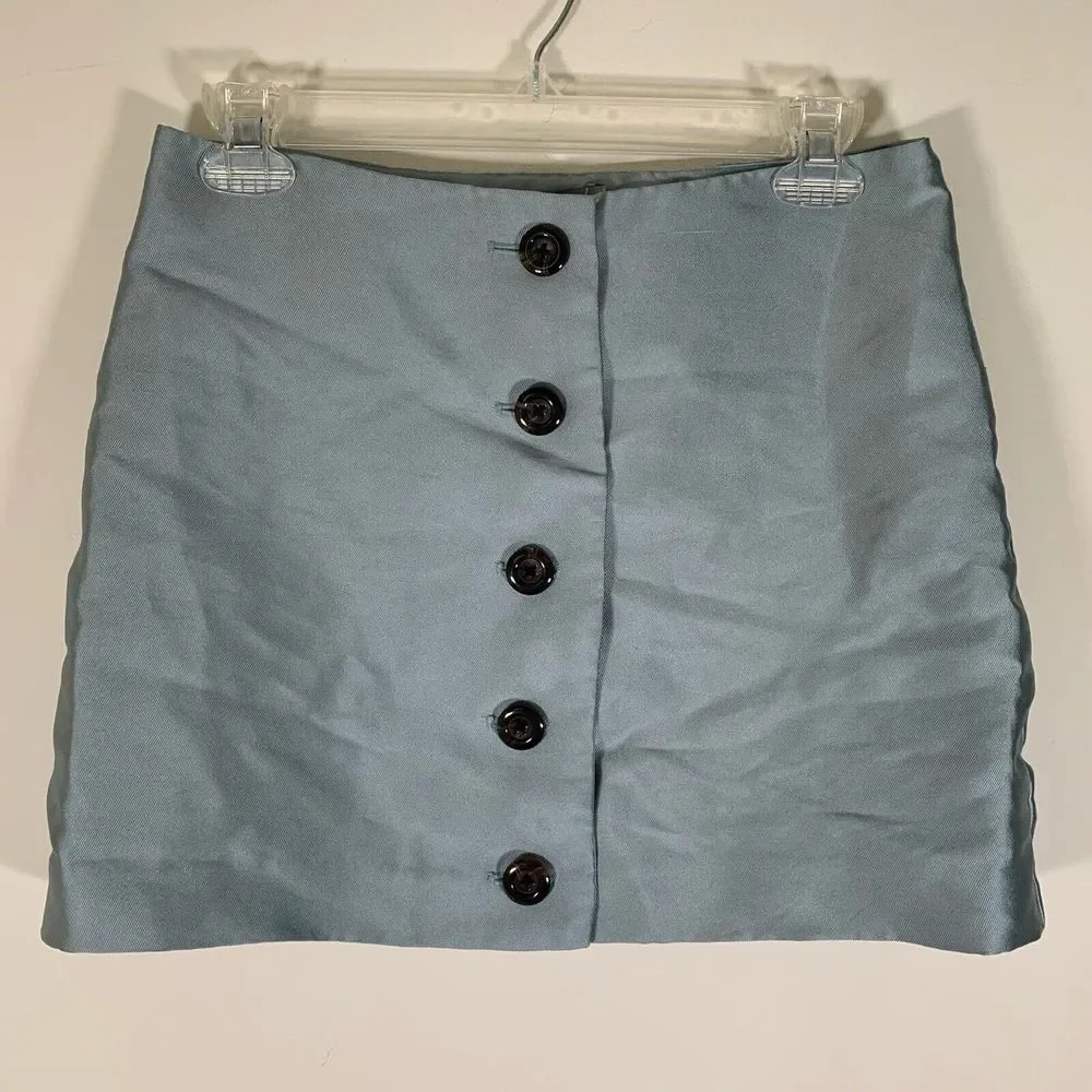Urban Outfitters Skirt Small Blue Shiny Mini Skirt Button Front